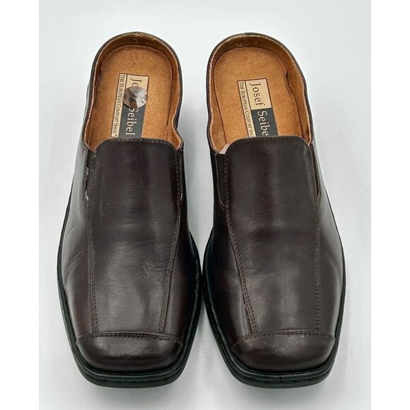 Josef Seibel Shoes Womens Sz 9.5 Leather Slip-On Loafers Brown Comfort Mules - Picture 1 of 10